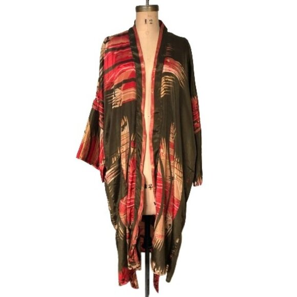 Vintage 100% silk amazing abstract print kimono cover up duster - Picture 2 of 16